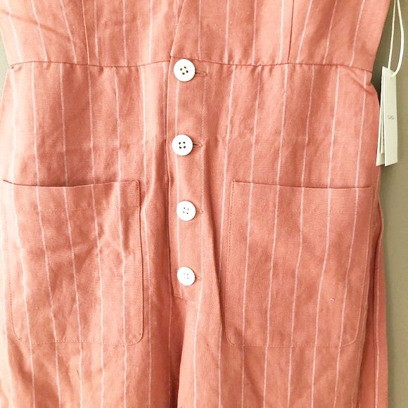 Tularosa Frankie Deep V-Neck Sleeveless Pinstripe Linen Jumpsuit Clay XXS NWT - Picture 7 of 9